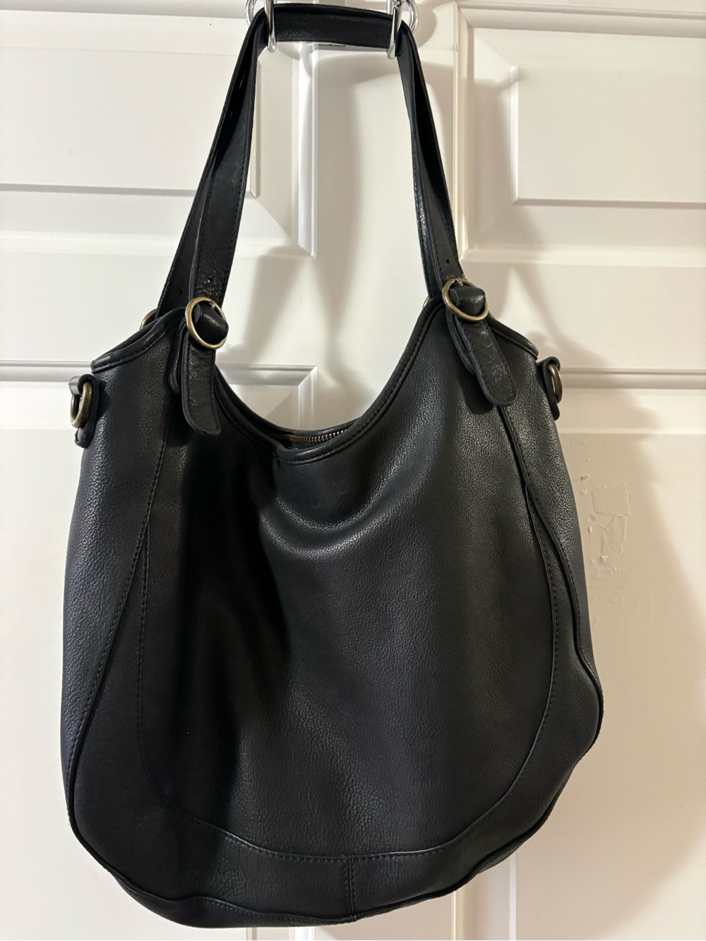 Fat Face Black Leather Hobo Shoulder Bag